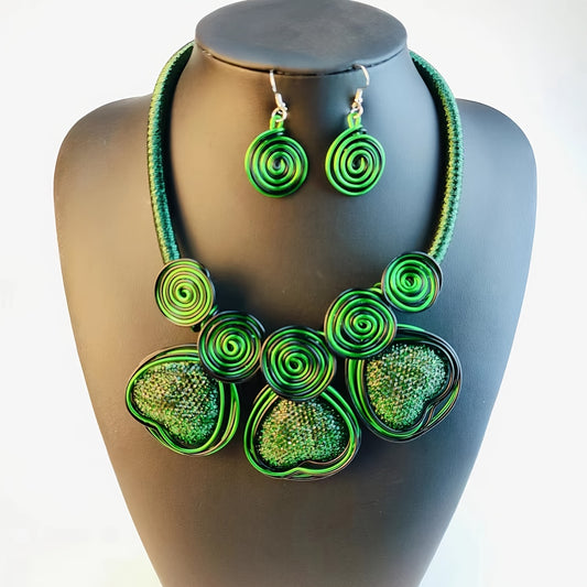 1 Pair Of Earrings + 1 Necklace Boho Style Jewelry Set Handmade Spiral Design Pick A Color U Prefer Match Daily Outfits Party Accessories